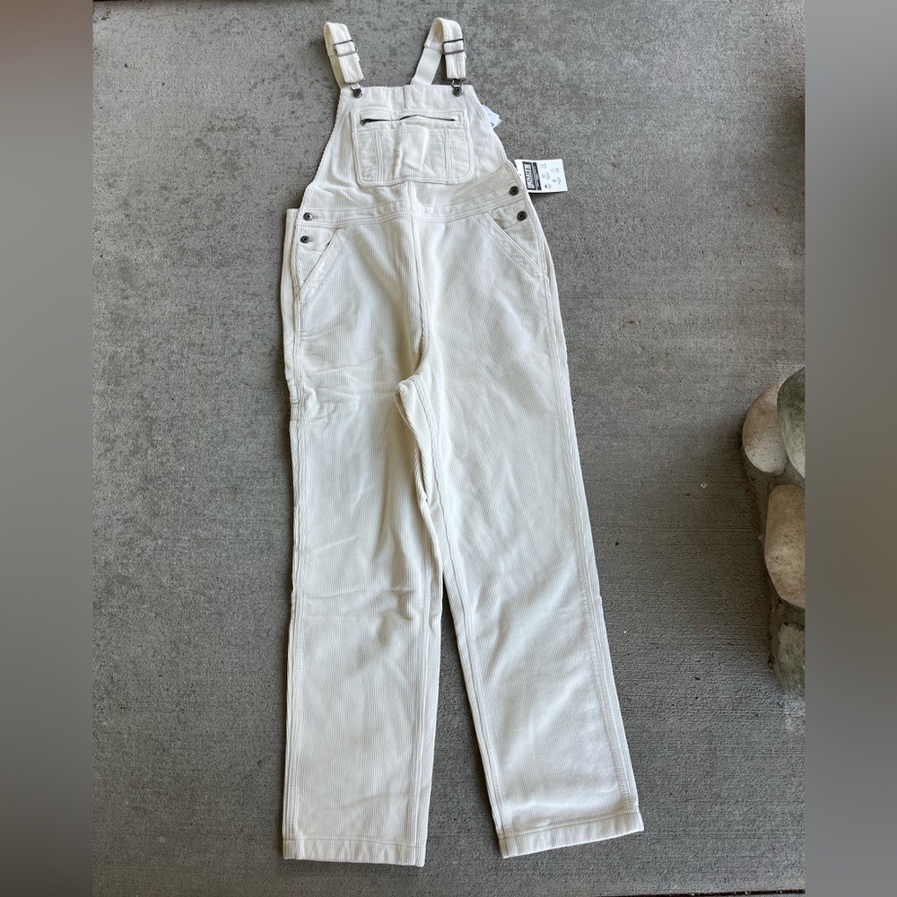 Duluth trading co womens cozy corduroy straight leg bib overalls cream 12 NWT - Picture 6 of 7